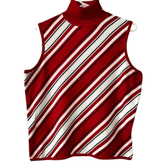 FINAL PRICE Worthington Striped Sleeveless Knit Turtleneck Top Size Large - Picture 1 of 7
